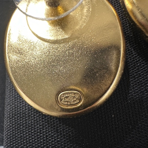 CHANEL 24A Gold & Leather CC Stud Earrings - Picture 4 of 4